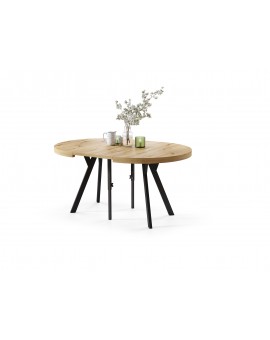 EXPANSO Eik Artisan/zwarte poten - GROTE RONDE TAFEL Ø110 UITBREIDBAAR TOT 310 cm met Y-POTEN LOFT/INDUSTRIAL