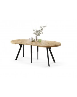 EXPANSO Eik Artisan/zwarte poten - GROTE RONDE TAFEL Ø110 UITBREIDBAAR TOT 310 cm met Y-POTEN LOFT/INDUSTRIAL