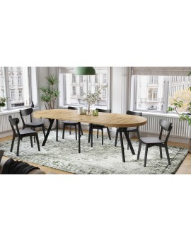 EXPANSO Eik Artisan/zwarte poten - GROTE RONDE TAFEL Ø110 UITBREIDBAAR TOT 310 cm met Y-POTEN LOFT/INDUSTRIAL