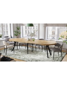 EXPANSO Eik Artisan/zwarte poten - GROTE RONDE TAFEL Ø110 UITBREIDBAAR TOT 310 cm met Y-POTEN LOFT/INDUSTRIAL