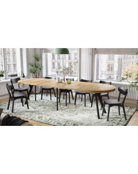 EXPANSO Eik Craft Złoty/zwarte poten - GROTE RONDE TAFEL Ø110 UITBREIDBAAR TOT 310 cm met Y-POTEN LOFT/INDUSTRIAL