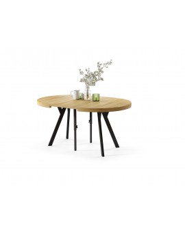 EXPANSO Amerikaanse eik/zwarte poten - GROTE RONDE TAFEL Ø110 UITBREIDBAAR TOT 310 cm met Y-POTEN LOFT/INDUSTRIAL