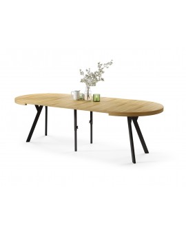 VITO Amerikaanse eik/zwarte poten - GROTE RONDE TAFEL Ø110 UITBREIDBAAR TOT 310 cm met Y-POTEN LOFT/INDUSTRIAL