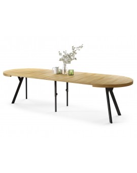 VITO Amerikaanse eik/zwarte poten - GROTE RONDE TAFEL Ø110 UITBREIDBAAR TOT 310 cm met Y-POTEN LOFT/INDUSTRIAL