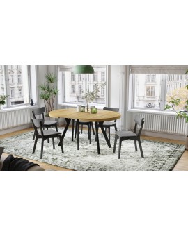 EXPANSO Amerikaanse eik/zwarte poten - GROTE RONDE TAFEL Ø110 UITBREIDBAAR TOT 310 cm met Y-POTEN LOFT/INDUSTRIAL
