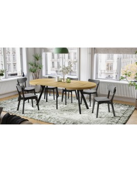 EXPANSO Amerikaanse eik/zwarte poten - GROTE RONDE TAFEL Ø110 UITBREIDBAAR TOT 310 cm met Y-POTEN LOFT/INDUSTRIAL