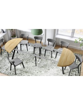 EXPANSO Amerikaanse eik/zwarte poten - GROTE RONDE TAFEL Ø110 UITBREIDBAAR TOT 310 cm met Y-POTEN LOFT/INDUSTRIAL