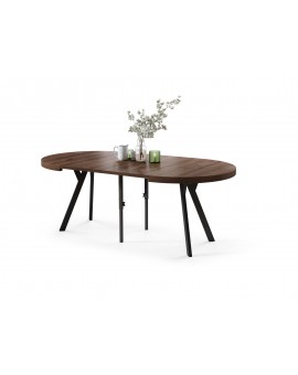 EXPANSO Bruine eik/zwarte poten - GROTE RONDE TAFEL Ø110 UITBREIDBAAR TOT 310 cm met Y-POTEN LOFT/INDUSTRIAL