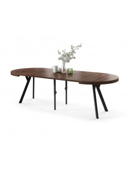 EXPANSO Bruine eik/zwarte poten - GROTE RONDE TAFEL Ø110 UITBREIDBAAR TOT 310 cm met Y-POTEN LOFT/INDUSTRIAL