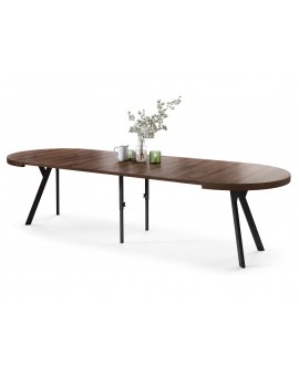 EXPANSO Bruine eik/zwarte poten - GROTE RONDE TAFEL Ø110 UITBREIDBAAR TOT 310 cm met Y-POTEN LOFT/INDUSTRIAL