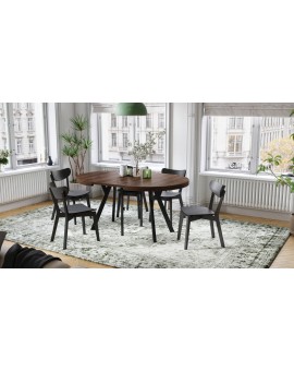 EXPANSO Bruine eik/zwarte poten - GROTE RONDE TAFEL Ø110 UITBREIDBAAR TOT 310 cm met Y-POTEN LOFT/INDUSTRIAL