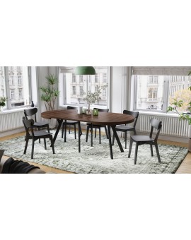 EXPANSO Bruine eik/zwarte poten - GROTE RONDE TAFEL Ø110 UITBREIDBAAR TOT 310 cm met Y-POTEN LOFT/INDUSTRIAL