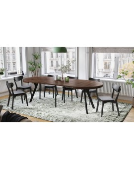 EXPANSO Bruine eik/zwarte poten - GROTE RONDE TAFEL Ø110 UITBREIDBAAR TOT 310 cm met Y-POTEN LOFT/INDUSTRIAL