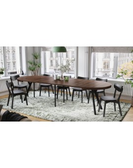 EXPANSO Bruine eik/zwarte poten - GROTE RONDE TAFEL Ø110 UITBREIDBAAR TOT 310 cm met Y-POTEN LOFT/INDUSTRIAL