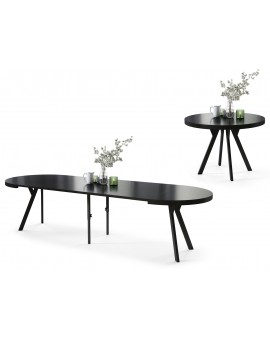 EXPANSO Czarny Mat/zwarte poten - GROTE RONDE TAFEL Ø110 UITBREIDBAAR TOT 310 cm met Y-POTEN LOFT/INDUSTRIAL