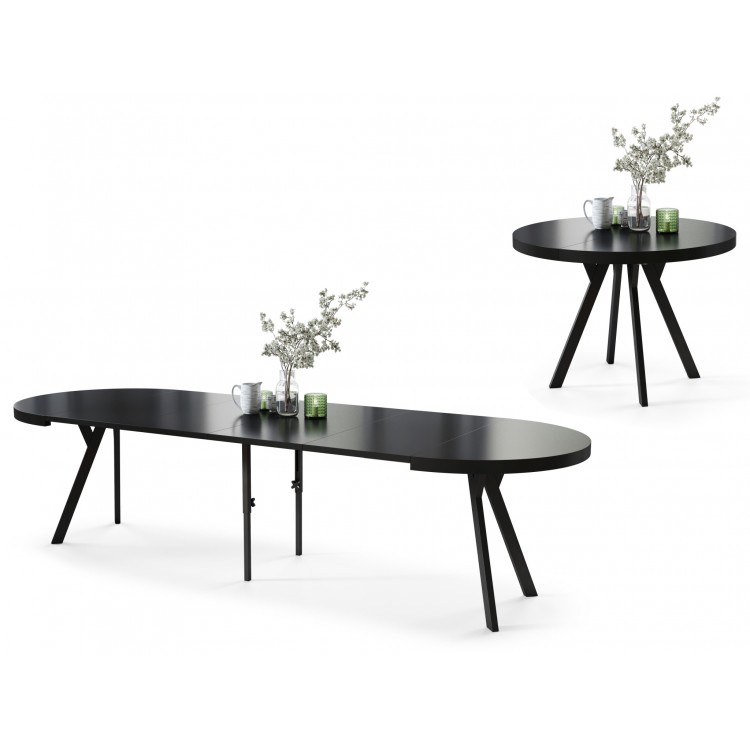 EXPANSO Czarny Mat/zwarte poten - GROTE RONDE TAFEL Ø110 UITBREIDBAAR TOT 310 cm met Y-POTEN LOFT/INDUSTRIAL