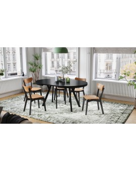 EXPANSO Czarny Mat/zwarte poten - GROTE RONDE TAFEL Ø110 UITBREIDBAAR TOT 310 cm met Y-POTEN LOFT/INDUSTRIAL