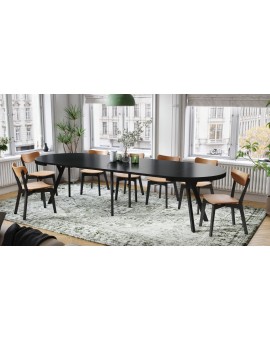 EXPANSO Czarny Mat/zwarte poten - GROTE RONDE TAFEL Ø110 UITBREIDBAAR TOT 310 cm met Y-POTEN LOFT/INDUSTRIAL
