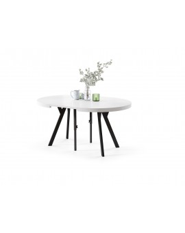 EXPANSO Wit mat/zwarte poten - GROTE RONDE TAFEL Ø110 UITBREIDBAAR TOT 310 cm met Y-POTEN LOFT/INDUSTRIAL