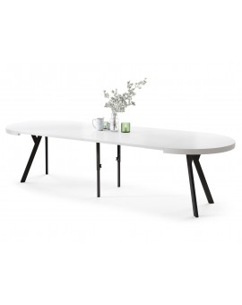 EXPANSO Wit mat/zwarte poten - GROTE RONDE TAFEL Ø110 UITBREIDBAAR TOT 310 cm met Y-POTEN LOFT/INDUSTRIAL