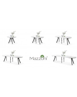 EXPANSO Wit mat/zwarte poten - GROTE RONDE TAFEL Ø110 UITBREIDBAAR TOT 310 cm met Y-POTEN LOFT/INDUSTRIAL