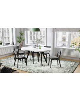 EXPANSO Wit mat/zwarte poten - GROTE RONDE TAFEL Ø110 UITBREIDBAAR TOT 310 cm met Y-POTEN LOFT/INDUSTRIAL