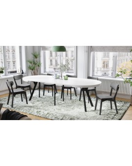 EXPANSO Wit mat/zwarte poten - GROTE RONDE TAFEL Ø110 UITBREIDBAAR TOT 310 cm met Y-POTEN LOFT/INDUSTRIAL