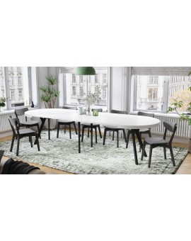 EXPANSO Wit mat/zwarte poten - GROTE RONDE TAFEL Ø110 UITBREIDBAAR TOT 310 cm met Y-POTEN LOFT/INDUSTRIAL