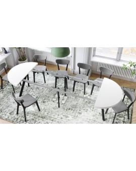 EXPANSO Wit mat/zwarte poten - GROTE RONDE TAFEL Ø110 UITBREIDBAAR TOT 310 cm met Y-POTEN LOFT/INDUSTRIAL