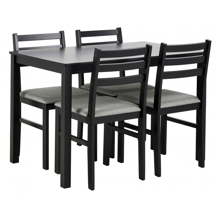 TORINO eetset + 4 stoelen Zwart/Lichtgrijs (Sawana 21 stof) - HOUTEN SET VOOR KEUKEN/EETKAMER