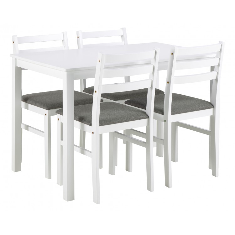 TORINO eetset + 4 stoelen Wit/Lichtgrijs (Sawana 21 stof) - HOUTEN SET VOOR KEUKEN/EETKAMER