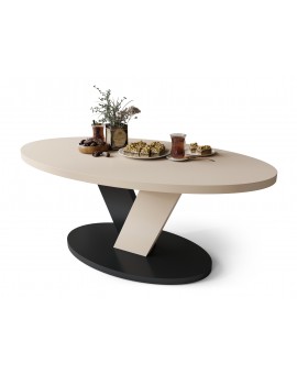 LOVA Beige/Zwart - OVALE SALONTAFEL 110x60 cm MODERNE KOFFIETAFEL