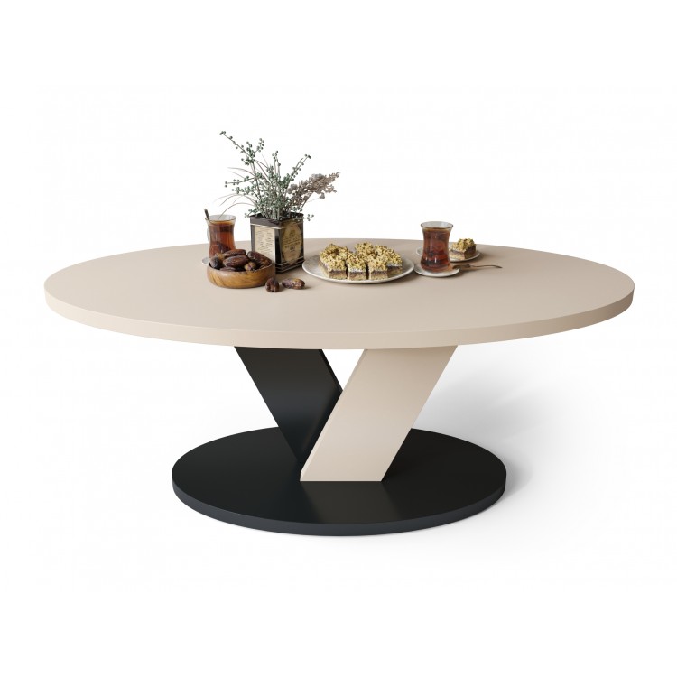 LOVA Beige/Zwart - OVALE SALONTAFEL 110x60 cm MODERNE KOFFIETAFEL