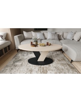 LOVA Beige/Zwart - OVALE SALONTAFEL 110x60 cm MODERNE KOFFIETAFEL