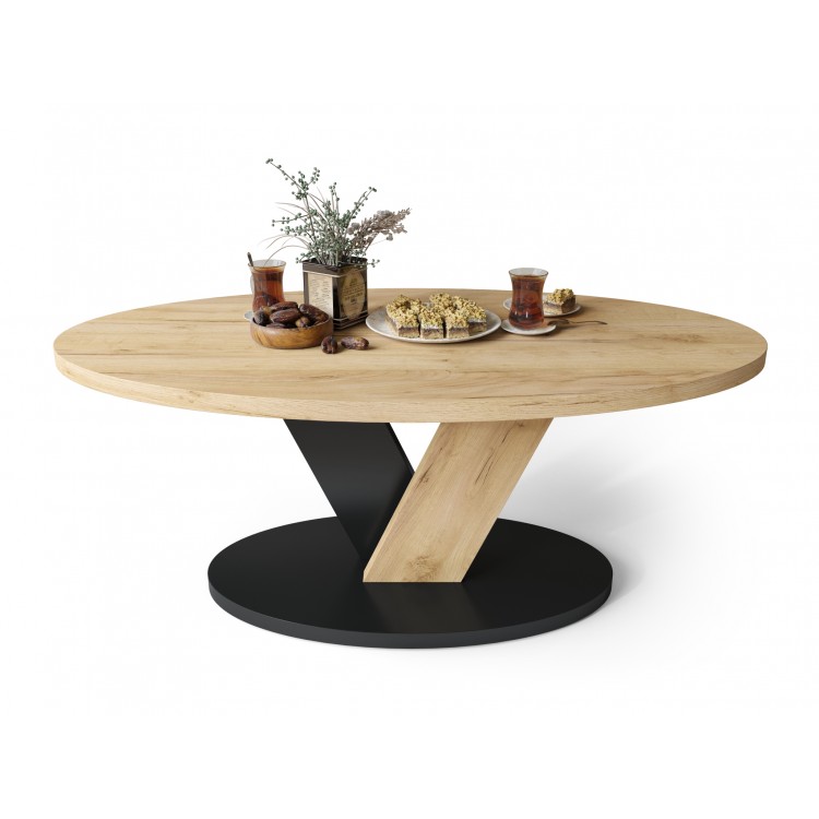 LOVA Craft Zlatý dub/Čierny - OVÁLNY KONFERENČNÝ STOLÍK 110 × 60 cm MODERNÝ KÁVOVÝ STOLÍK