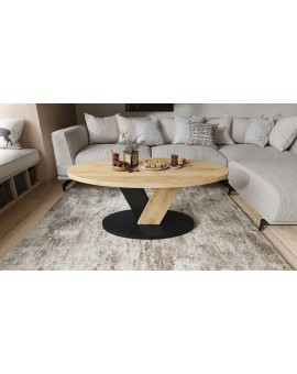 LOVA Craft Zlatý dub/Čierny - OVÁLNY KONFERENČNÝ STOLÍK 110 × 60 cm MODERNÝ KÁVOVÝ STOLÍK