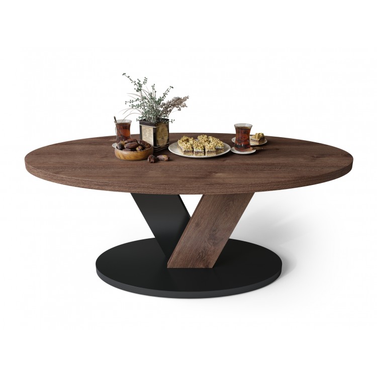 LOVA Eik Bruin/Zwart - OVALE SALONTAFEL 110x60 cm MODERNE KOFFIETAFEL