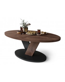 LOVA Eik Bruin/Zwart - OVALE SALONTAFEL 110x60 cm MODERNE KOFFIETAFEL