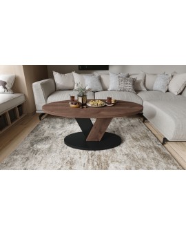 LOVA Eik Bruin/Zwart - OVALE SALONTAFEL 110x60 cm MODERNE KOFFIETAFEL