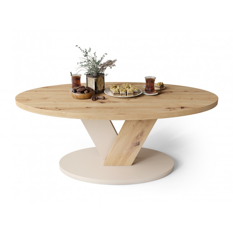 LOVA Eik Artisan/Beige (Champagne) - OVALE SALONTAFEL 110x60 cm MODERNE KOFFIETAFEL