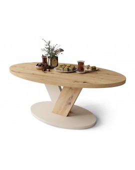LOVA Eik Artisan/Beige (Champagne) - OVALE SALONTAFEL 110x60 cm MODERNE KOFFIETAFEL