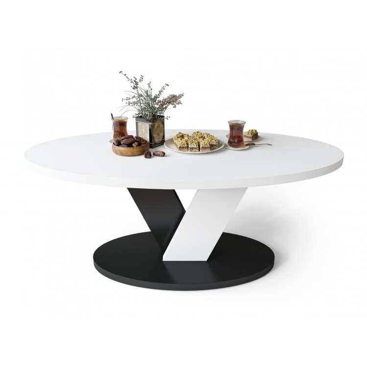 LOVA Wit/Zwart - OVALE SALONTAFEL 110x60 cm MODERNE KOFFIETAFEL