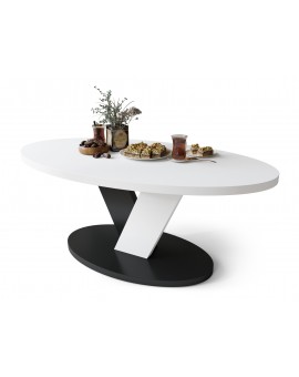 LOVA Wit/Zwart - OVALE SALONTAFEL 110x60 cm MODERNE KOFFIETAFEL