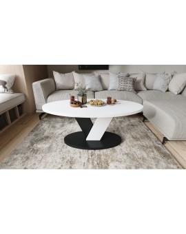 LOVA Wit/Zwart - OVALE SALONTAFEL 110x60 cm MODERNE KOFFIETAFEL