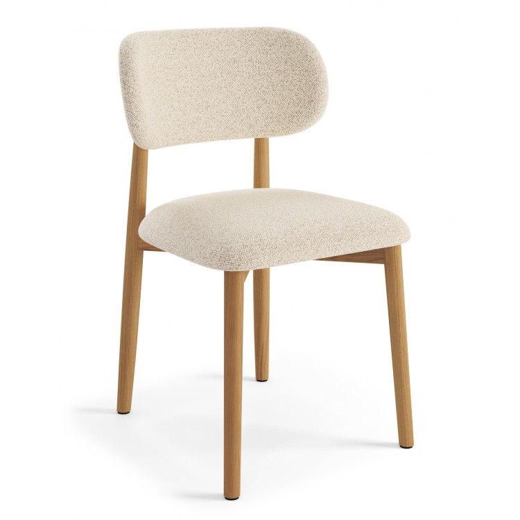 ALMO Krémová (látka Monza 90) / lakovaný dubový rám – DREVENÁ BOUCLÉ STOLIČKA DO OBÝVAČKY, JEDÁLNE A KUCHYNE V RETRO ŠTÝLE