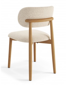 ALMO Krémová (látka Monza 90) / lakovaný dubový rám – DREVENÁ BOUCLÉ STOLIČKA DO OBÝVAČKY, JEDÁLNE A KUCHYNE V RETRO ŠTÝLE