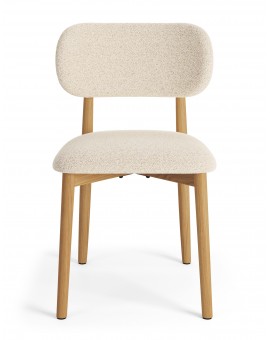 ALDO Crème (stof Monza 90)/gelakt eiken frame – HOUTEN BOUCLÉSTOEL VOOR WOONKAMER, EETKAMER, KEUKEN RETRO