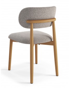 ALDO Beige Latte (stof Monza 60)/gelakt eiken frame – HOUTEN BOUCLÉSTOEL VOOR WOONKAMER, EETKAMER, KEUKEN RETRO
