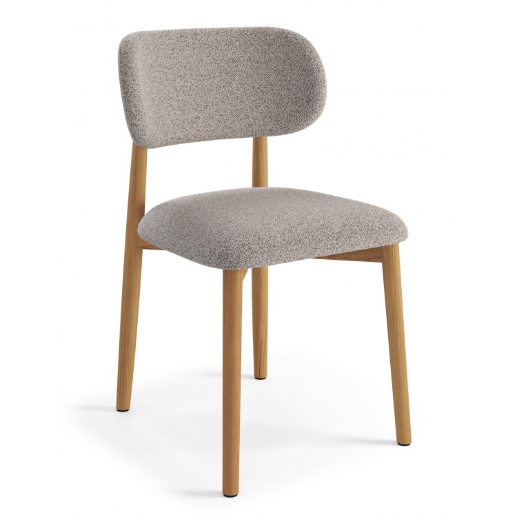 ALMO Beige Latte (stof Monza 60)/gelakt eiken frame – HOUTEN BOUCLÉSTOEL VOOR WOONKAMER, EETKAMER, KEUKEN RETRO