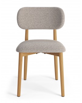 ALMO Beige Latte (stof Monza 60)/gelakt eiken frame – HOUTEN BOUCLÉSTOEL VOOR WOONKAMER, EETKAMER, KEUKEN RETRO